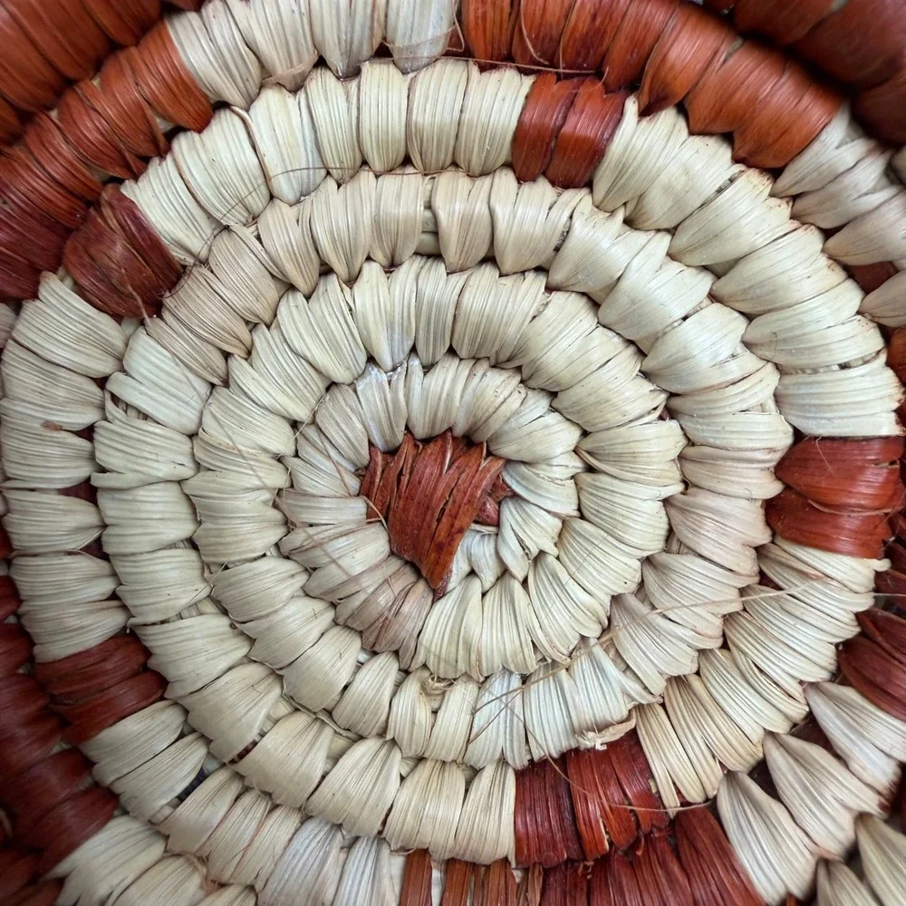 Mini Tohono Oodham Pima Style Coiled Basket Star Design Natural Rust Tiny Gift